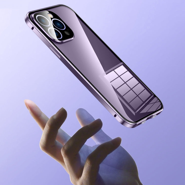 For iPhone 15 Pro Magnetic Double-buckle HD Tempered Glass Phone Case(Black)