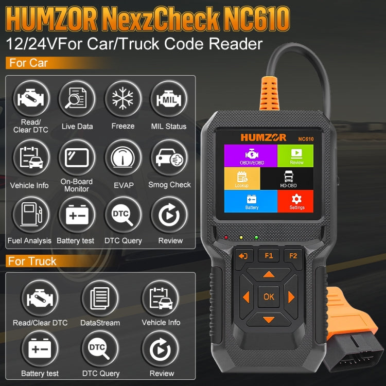 HUMZOR NexzCheck NC610 Car / Truck Code Reader OBD2 Diagnostic Scan Tool(Black) - Code Readers & Scan Tools by PMC TechLife | Online Shopping South Africa | PMC TechLife