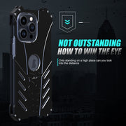 For iPhone 15 R-JUST Batman Hollow Metal Phone Protective Case(Black)
