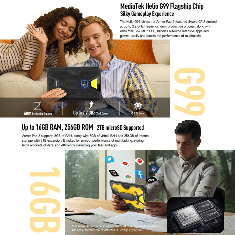 Ulefone Armor Pad 2 Rugged Tablet PC, 16GB+256GB 11 inch Android 13 MediaTek Helio G99 Octa Core 4G Network EU Plug(Black) - free shipping - PMC TechLife - Order now!