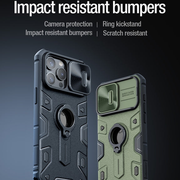 For iPhone 15 Pro NILLKIN Shockproof CamShield Armor Protective Case with Invisible Ring Holder(Green)