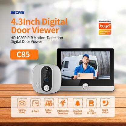 ESCAM C85 1080P 4.3 inch Smart WIFI Digital Door Viewer Supports Wide-Angle PIR & Night Vision & Dingdong Photo(White) - free shipping - PMC Jewellery - Order now!
