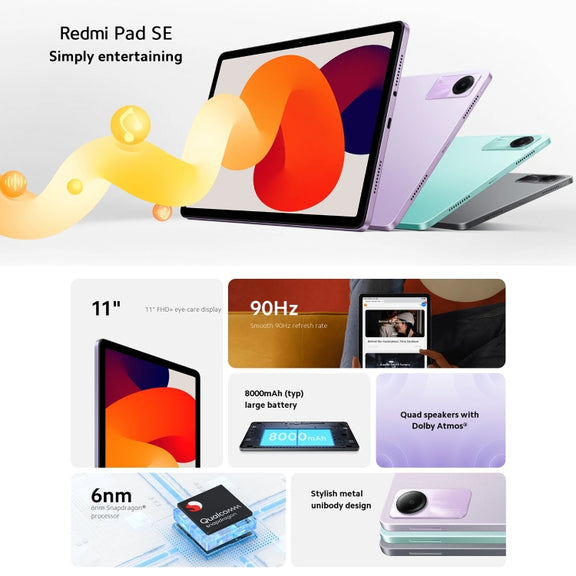 Xiaomi Redmi Pad SE 11 inch, 8GB+128GB, MIUI Pad 14 OS Qualcomm Snapdragon 680 Octa Core, Not Support Google Play(Purple)
