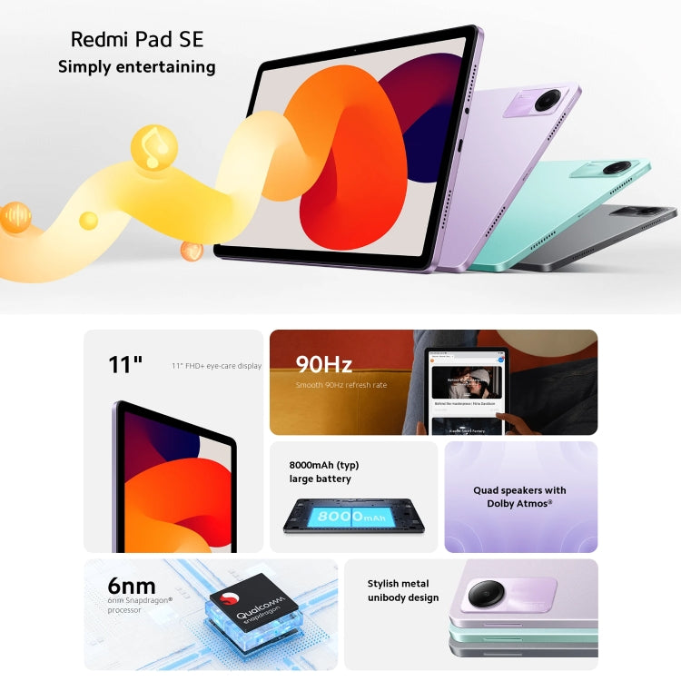 Xiaomi Redmi Pad SE 11 inch, 8GB+256GB, MIUI Pad 14 OS Qualcomm Snapdragon 680 Octa Core, Not Support Google Play(Green) - free shipping - PMC TechLife - Order now!