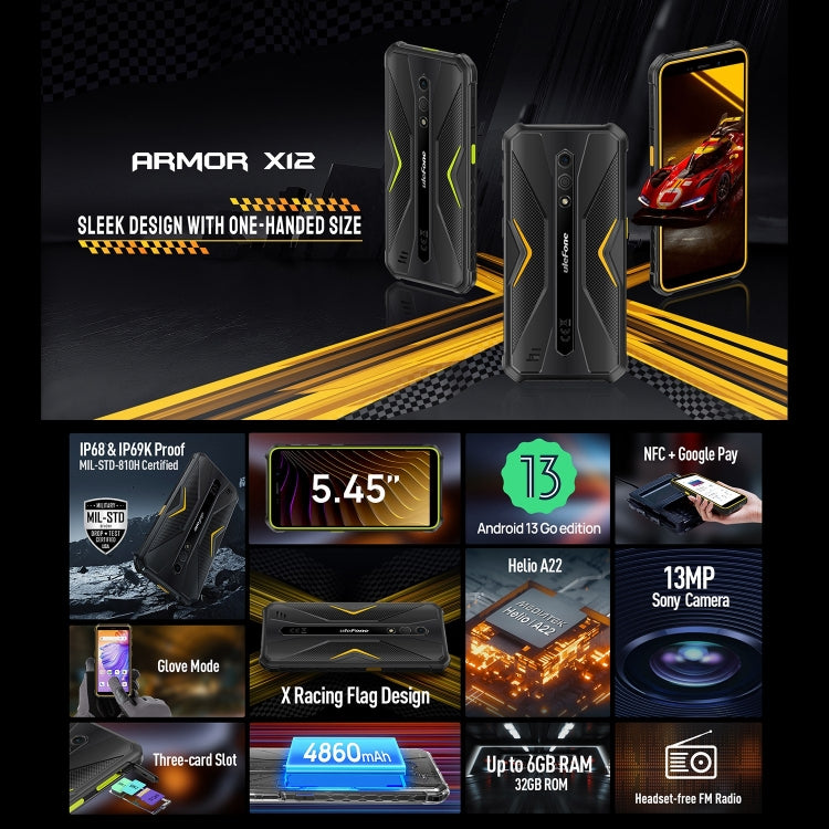 Ulefone Armor X12, 3GB+32GB, Rugged Phone, Face Unlock, 5.45 inch Android 13 Go MediaTek Helio A22 Quad Core, Network: 4G, NFC(Some Orange) - free shipping - PMC TechLife - Order now!