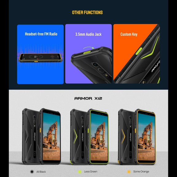 Ulefone Armor X12, 3GB+32GB, Rugged Phone, Face Unlock, 5.45 inch Android 13 Go MediaTek Helio A22 Quad Core, Network: 4G, NFC(Less Green)