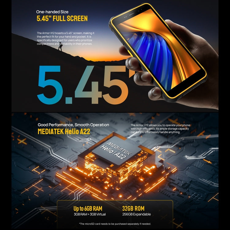 Ulefone Armor X12, 3GB+32GB, Rugged Phone, Face Unlock, 5.45 inch Android 13 Go MediaTek Helio A22 Quad Core, Network: 4G, NFC(Less Green)