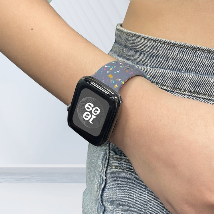 For Apple Watch Serie 8 41mm Floral Silicone Watch Band(Grey)