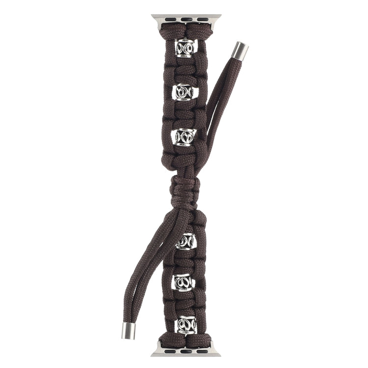 For Apple Watch Series 9 45mm Silk Silver Beads Braided Watch Band(Coffee) - Watch Bands by PMC TechLife | Online Shopping South Africa | PMC TechLife