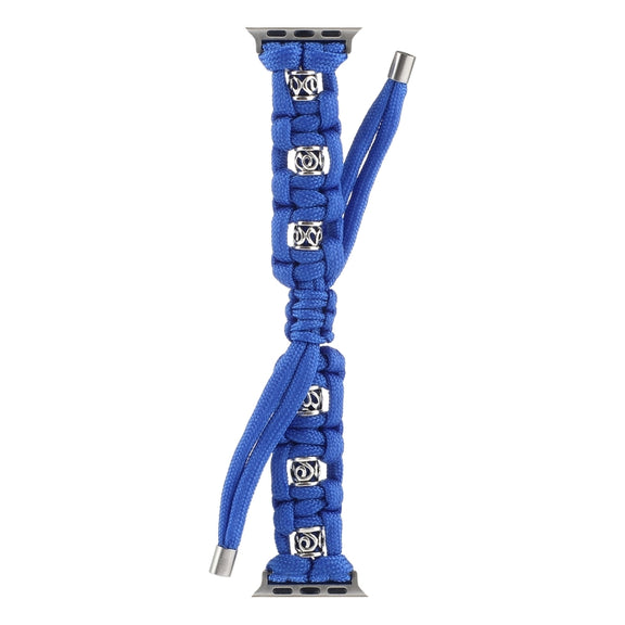 For Apple Watch Series 9 45mm Silk Silver Beads Braided Watch Band(Blue)