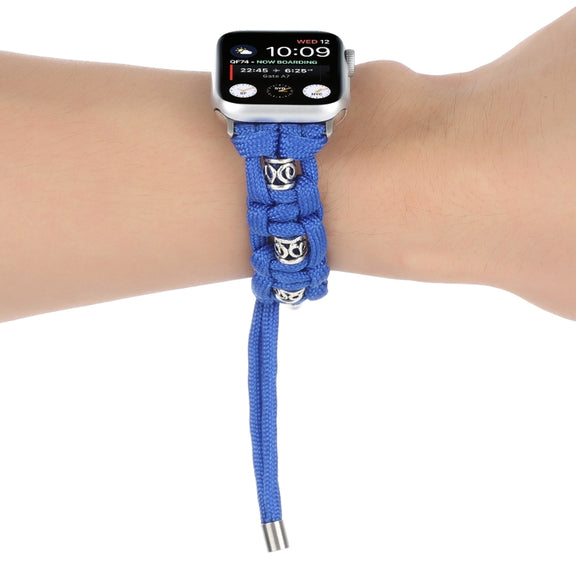 For Apple Watch Series 9 45mm Silk Silver Beads Braided Watch Band(Blue)