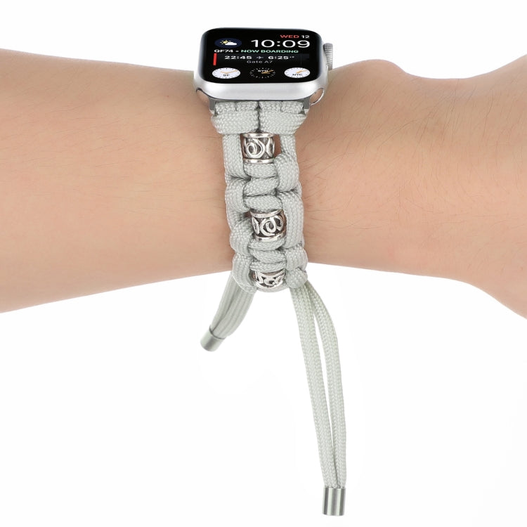 For Apple Watch Ultra 49mm Silk Silver Beads Braided Watch Band(Grey)