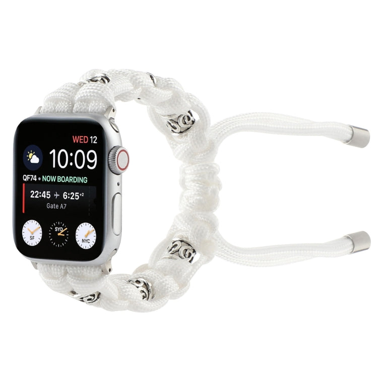 For Apple Watch Series 8 45mm Silk Silver Beads Braided Watch Band(White) - Watch Bands by PMC TechLife | Online Shopping South Africa | PMC TechLife