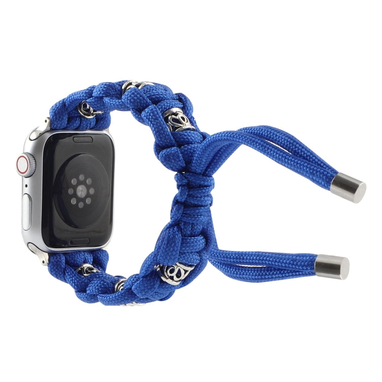 For Apple Watch SE 2022 40mm Silk Silver Beads Braided Watch Band(Blue) - Watch Bands by PMC TechLife | Online Shopping South Africa | PMC TechLife