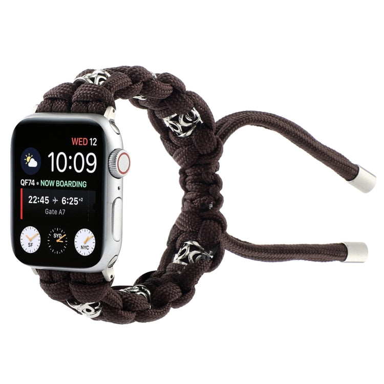 For Apple Watch SE 2022 44mm Silk Silver Beads Braided Watch Band(Coffee) - Watch Bands by PMC TechLife | Online Shopping South Africa | PMC TechLife