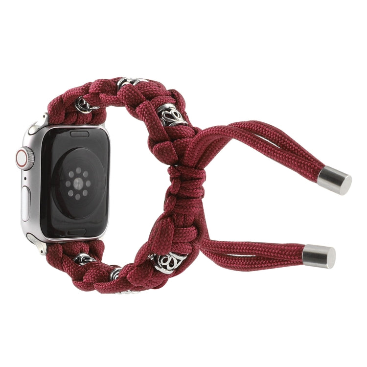 For Apple Watch SE 40mm Silk Silver Beads Braided Watch Band(Wine Red)