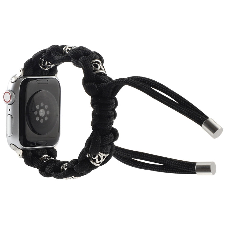 For Apple Watch SE 44mm Silk Silver Beads Braided Watch Band(Black)