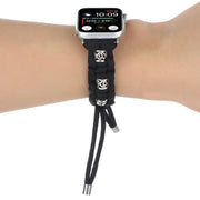 For Apple Watch SE 44mm Silk Silver Beads Braided Watch Band(Black)