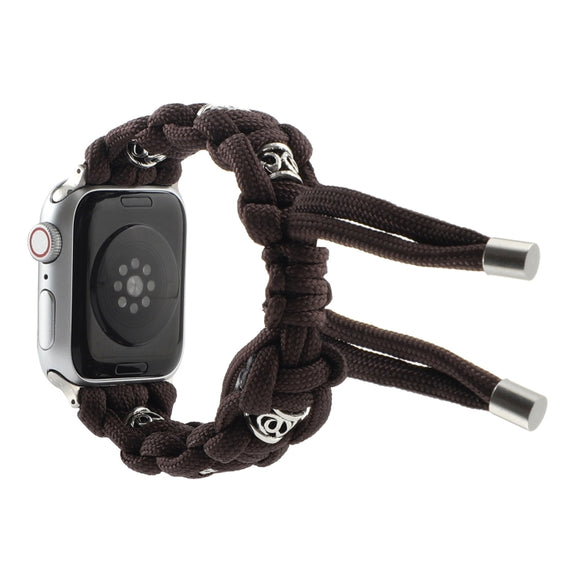 For Apple Watch SE 44mm Silk Silver Beads Braided Watch Band(Coffee)