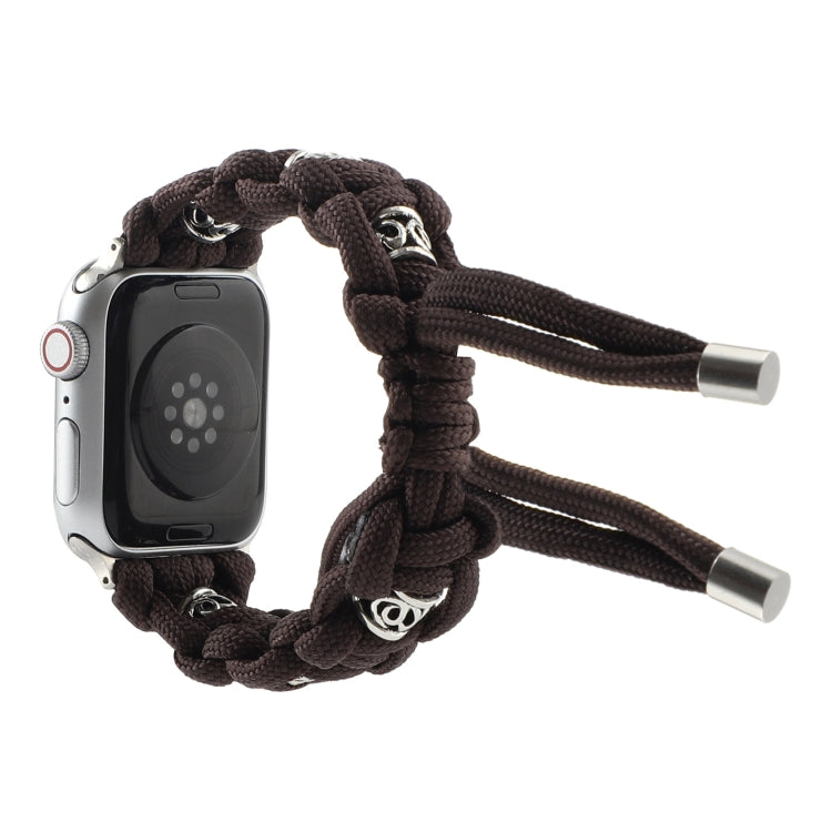 For Apple Watch SE 44mm Silk Silver Beads Braided Watch Band(Coffee)