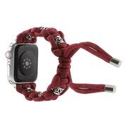For Apple Watch SE 44mm Silk Silver Beads Braided Watch Band(Wine Red)