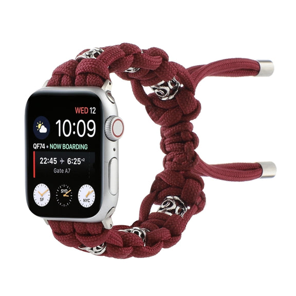 For Apple Watch Series 6 40mm Silk Silver Beads Braided Watch Band(Wine Red)