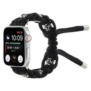 For Apple Watch Series 5 44mm Silk Silver Beads Braided Watch Band(Black)