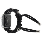 For Apple Watch Series 5 44mm Silk Silver Beads Braided Watch Band(Black)