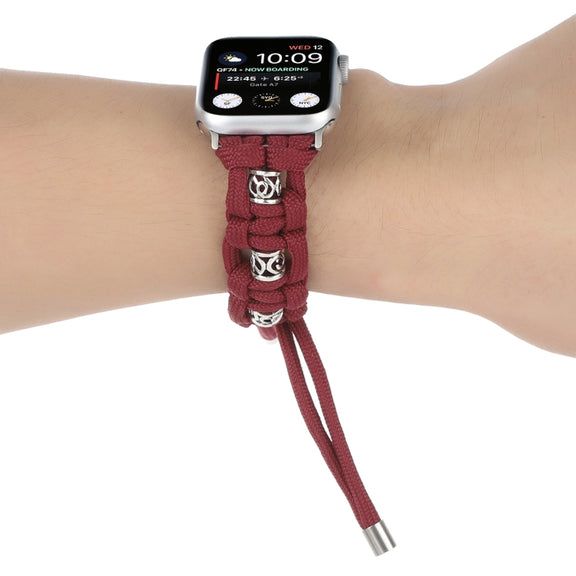 For Apple Watch Series 2 38mm Silk Silver Beads Braided Watch Band(Wine Red)