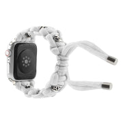 For Apple Watch Series 2 38mm Silk Silver Beads Braided Watch Band(White)