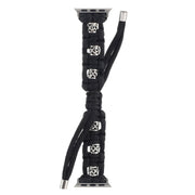 For Apple Watch 42mm Silk Silver Beads Braided Watch Band(Black)
