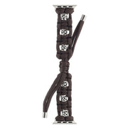 For Apple Watch 42mm Silk Silver Beads Braided Watch Band(Coffee)