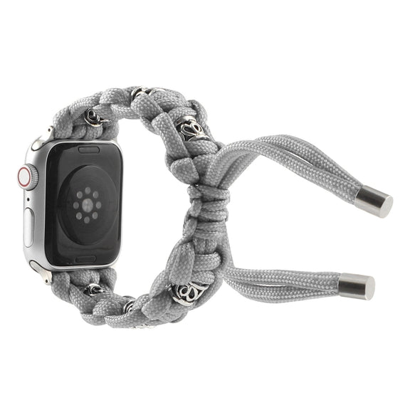For Apple Watch 42mm Silk Silver Beads Braided Watch Band(Grey)