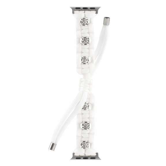 For Apple Watch 42mm Silk Silver Beads Braided Watch Band(White)