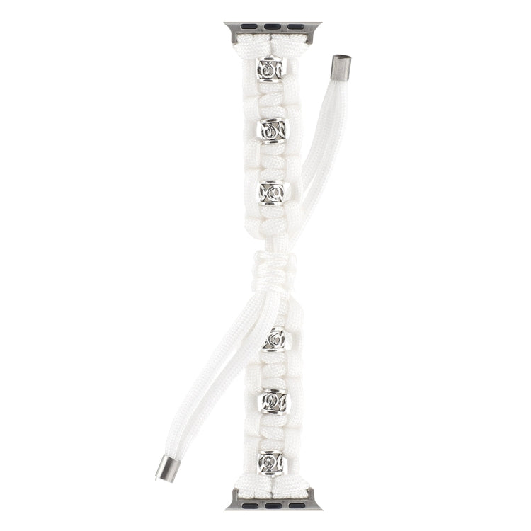 For Apple Watch 42mm Silk Silver Beads Braided Watch Band(White)