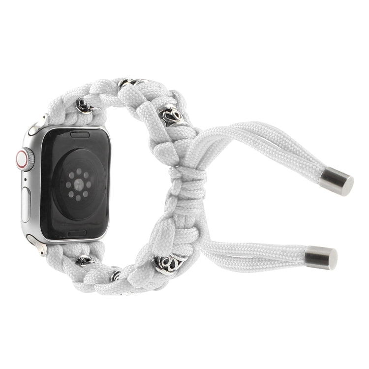 For Apple Watch 42mm Silk Silver Beads Braided Watch Band(White)