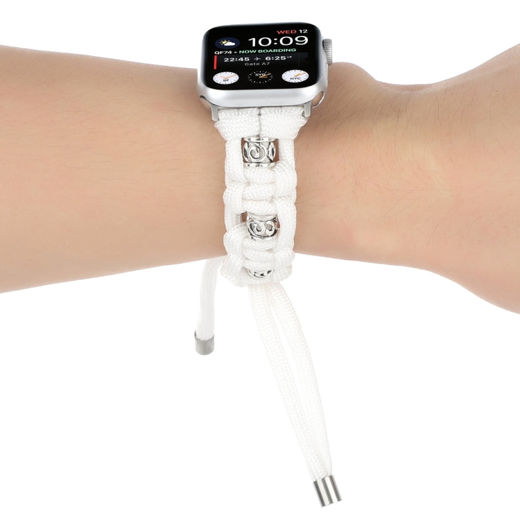 For Apple Watch 42mm Silk Silver Beads Braided Watch Band(White)