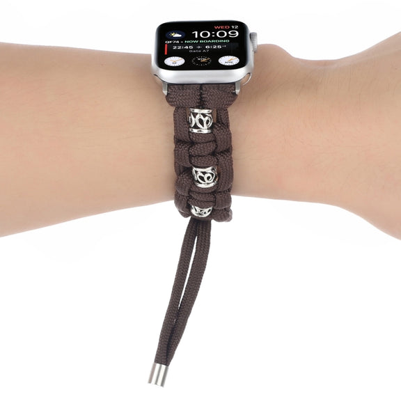 For Apple Watch 38mm Silk Silver Beads Braided Watch Band(Coffee)