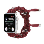 For Apple Watch 38mm Silk Silver Beads Braided Watch Band(Wine Red)