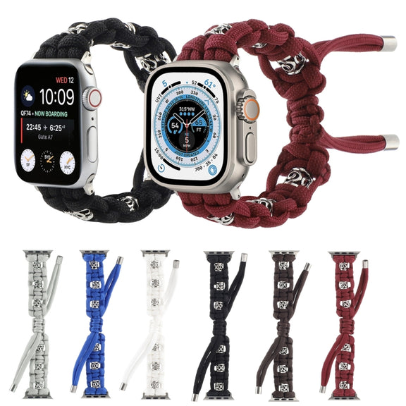 For Apple Watch Ultra 49mm Silk Silver Beads Braided Watch Band(Grey)