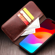 For iPhone 15 Pro Max QIALINO Classic Genuine Leather Phone Case(Brown)