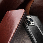 For iPhone 15 Pro Max QIALINO Classic Genuine Leather Phone Case(Brown)