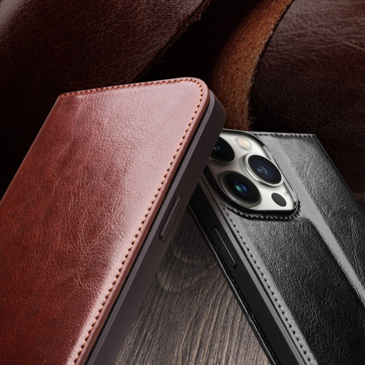 For iPhone 15 Pro Max QIALINO Classic Genuine Leather Phone Case(Brown)