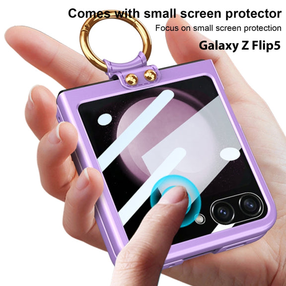 For Samsung Galaxy Z Flip5 GKK Integrated Ultra-thin PC Ring Holder Phone Case(Black)