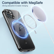 For iPhone 15 Plus Transparent Electroplated Magsafe Magnetic TPU Phone Case(Black)