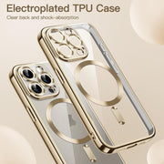 For iPhone 15 Pro Max Transparent Electroplated Magsafe Magnetic TPU Phone Case(Gold)