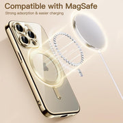 For iPhone 15 Pro Max Transparent Electroplated Magsafe Magnetic TPU Phone Case(Gold)