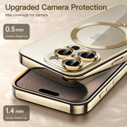 For iPhone 15 Pro Max Transparent Electroplated Magsafe Magnetic TPU Phone Case(Gold)
