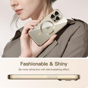 For iPhone 15 Pro Max Transparent Electroplated Magsafe Magnetic TPU Phone Case(Gold)