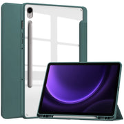For Samsung Galaxy Tab S9 FE / S10 FE Acrylic 3-folding Smart Leather Tablet Case with Pen Slot(Dark Green)